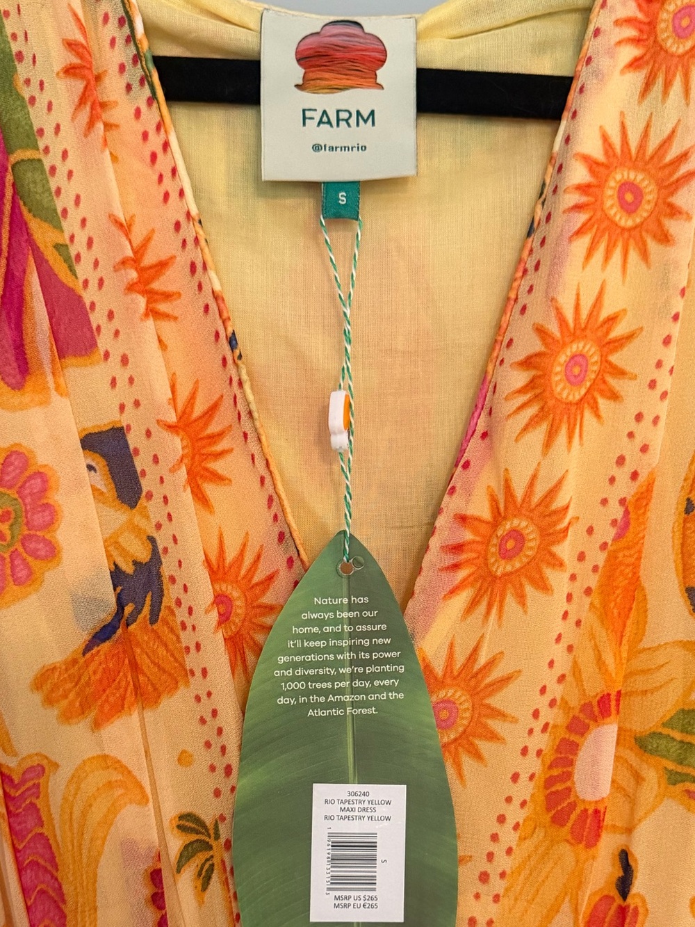 Farm Rio Yellow Rio Tapestry Tropical Maxi Dress Small NWT - Picture 5 of 5